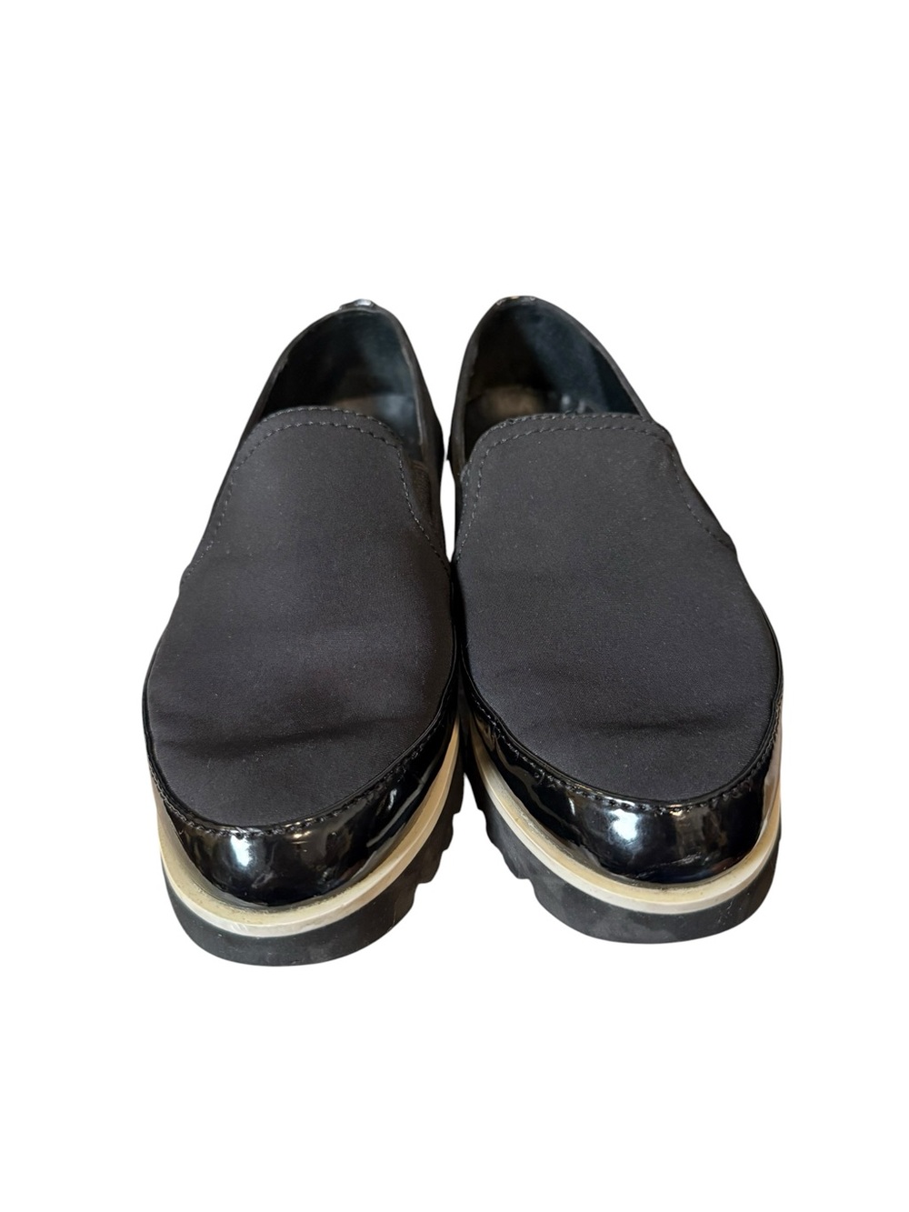 Donald Pliner Conner Black Stretch Fabric Patent Platform Loafers 6.5M - Picture 4 of 9